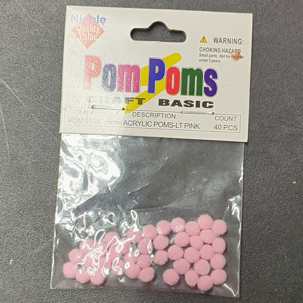 Nicole Basic Acrylic Craft Pom Poms Light Pink 40 PCS POM-9105